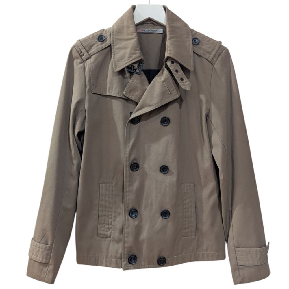 PROJEK RAW Women's Small Buckle Collar Double Breasted Short Trench Coat in Tan